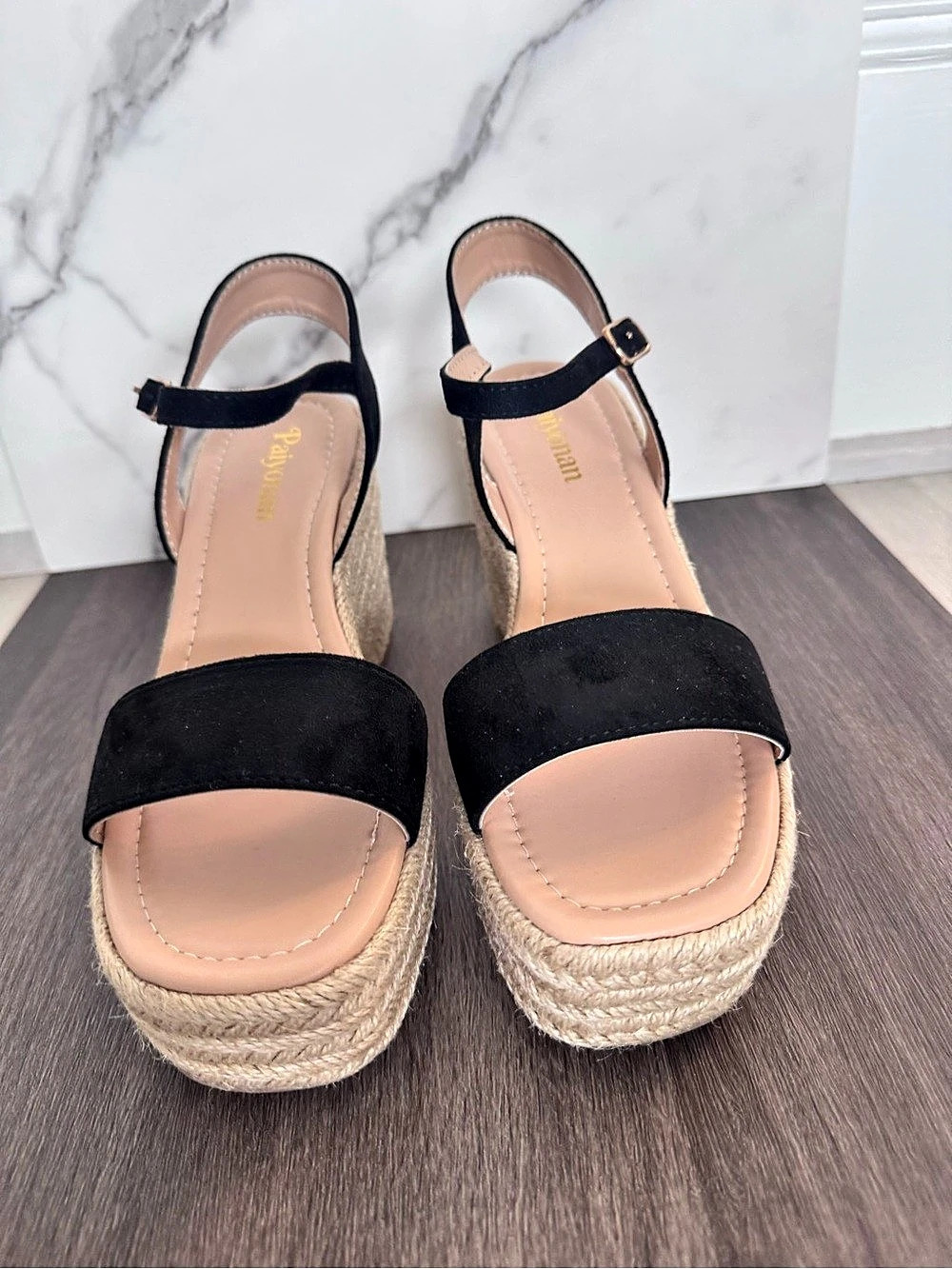Black Espadrille Wedge Sandals US 7 New